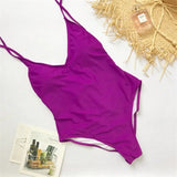 S - XXL V Neck Scrunch Butt Female Swimwear One Piece Swimsuit Women Backless Monokini High Cut Leg Bathing Suit Swim Bodysuit