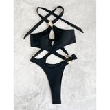 Sexy Tummy Cut Out Leopard Snakeskin Women Swimwear One Piece Swimsuit Female Halter High Cut Leg Bather Bathing Suit Swim V7972