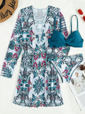 3 Pieces Push Up Bikinis 2026 Women With Kimono Beach Printed Swimsuit Sexy Swimwear Female Bathers Bathing Swimming Swim Suit
