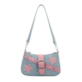Fashion Women's Handbags Denim Stars Pattern Cool Girls Underarm Bag Female Small Shoulder Hobo Bags Chain Tote Bag