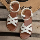 Summer New Sandals Fashion Cross Women's Flat Bottom Roman Beach Solid Color Elastic Mouth Women's Shoes Versatile