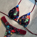 Printed Halter Braided Rope Mini Thong Bikini Female Swimsuit Women Swimwear Two-pieces Bikini Set High Cut Bather Bathing Suit