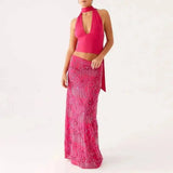 Sexy Beading Sequined Long Skirt Women Solid Low Waist Slim Straight Skirts Female Summer Lady Chic Beach Vacation Clothes JO6M