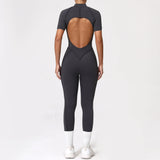 With Zipper Hollow Back Yoga Jumpsuit Sportswear Women Gym Clothes Running Fitness Yoga Backless Bodysuit