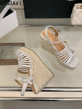 9cm Heeled Wedges Ankle Sandals Black Dress Shoes for Women T-Strap Silver Chunky Heels Summer Platform Bohemia Sandals 2026