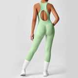 Open Back Racerback Yoga Jumpsuit Women Seamless Butt Lifting High Elastic Gym Workout One Piece Bodysuit