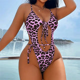 2026 Leopard Tummy Cut Out Knotted One Piece Swimsuit Women Swimwear Female High Cut Leg Padded Bather Bathing Suit Swim V6565