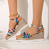 2025 Summer Leopard Print Wedges Sandals Women Plus Size Ankle Buckle Platform Sandles Woman Lightweight Chunky Heel Sandalias