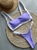 Splicing Micro Thong Bikini Women Bandeau Swimwear Female Swimsuit Two-pieces Bikini Set High Cut Bather Bathing Suit Swim Lady