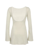 Women Spring Autumn Mini Dress Long Sleeve Crew Neck Backless Solid Color A-line Dress for Party Club