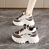 Fashion Lace Up Chunky Sneakers for Women Comfort Breathable Platform Sports Shoes Woman Pu Leather Thick Bottom Running Shoes