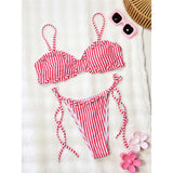 Striped Strappy Bikini Women Swimwear Female Swimsuit Two-Pieces Bikini Set High Leg Cut Padded Bather Bathing Suit Swim V8261