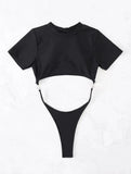XS - L Mini Micro Thong Short Sleeve One Piece Swimsuit Women Female Swimwear Cut Cut Monokini High Cut Bathing Suit Swim Lady