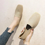 Spring and Autumn Flat Shoes Fashion Leisure Women's Flat Shoes Square Toe Knitting Elastic Comfortable Slip-on Boutique Shoes