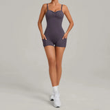 Outdoor Backless Yoga One Piece Suit Women Multiple Wearing Methods Sleeveless Slim Fit Pocket Stretch Sports Fitness Jumpsuit