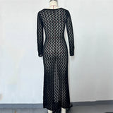 3 Colors Long Sleeve Cut Out Crochet Knitted Tunic Beach Cover Up Cover-ups Beach Dress Beach Wear Beachwear Female Women K6536