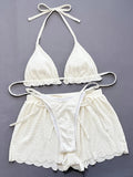 Ruffled Firlled Halter Bikini Women Swimwear Female Swimsuit Three-pieces Bikini Set with Shorts Bathing Suit Swim Beachwear