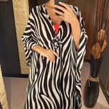Sexy Zebra Printed V Neck Tunic Beach Cover Up Cover-ups Beach Dress Beach Wear Beachwear Beach Long Dress Female Women V4159