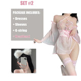 Chinese Ancient Style Cute Floral See Through Halter Dress Pink Kimono Backless Sexy Lingrie Women Outfit Costume