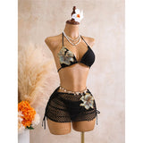 With Skirt 3D Flower Halter Bikini Women Swimwear Female Swimsuit Three-Pieces Bikini Set Padded Bather Bathing Suit Swim  V8346