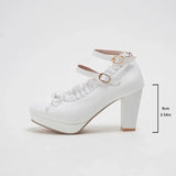Women's Sweet Cute Lace Bow Lolita Platform High Heels, White Pumps Wedding Party Dress Shoes, Big Sizes 33-48