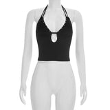 Women's Spring and Summer Camisole Studded Backless Navel Pullover Vest Top Fashionable and Sexy