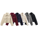 Foridol Autumn Winter Thick Burgundy Coat Jacket Women Zip Closure Turn Down Collar Short Jacket Veste Casual Angola Red Coat