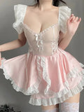 Maid Dress Cosplay Costumes Women Sexy Lingerie Perspective Erotic Underwear Sweet Uniform Skirt Maid Lace Outfit