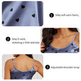 Ladies Heart Print Pajama Set Sexy V Neck Cami Top & Elastic Waistband Pants Pyjama 2 Pieces Women's Sleepwear & Loungewear Pjs