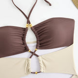 Cut Out One Piece Swimsuit with Skirt 2025 Women Hollowen Swimwear Monokini Patchwork Bodysuit Female Bathing Suit Beach Wear
