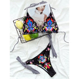 Brazilian Women Swimwear Flowers Printed Halter Bikini Female Swimsuit Two-Pieces Bikini Set Bather Bathing Suit Swim Lady V3394