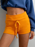 Women Fashion Lounge Shorts Spring Summer Knit Shorts Solid Color Drawstring Foldable Waist Comfy Casual Shorts