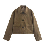 Foridol Casual Brown Jacket Women Autumn Winter Loose Short Buttons Coat Suede New Fashion Jacket Femme Veste