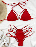 2025 Sexy Halter Strappy Metal Rings Bikini Women Swimwear Female Swimsuit Two-pieces Bikini set High Cut Bathing Suit Swim Lady