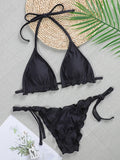 Halter String Ruffled Frilled Bikini 2026 Women Swimsuit Female Swimwear Two Pieces Bikini Set Padded Bather Bathing Suit Swim