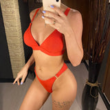 Sexy High Leg Cut Ribbed Bikini Women Swimwear Female Swimsuit Two-Pieces Bikini Set Padded Bather Bathing Suit Swim Lady V3255