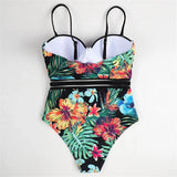 S - XL Leaves Printed Underwired With Bra Cup Women Swimwear One Piece Swimsuit Female Monokini Bather Bathing Suit Swim V5466