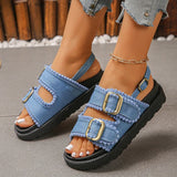 2026 Summer Denim Platform Sandals Women Fashion Buckle Thick Bottom Rome Sandles Woman Plus Size Non Slip Soft Sole Sandalias