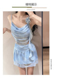 Swimsuit Women's Two-piece Fairy Style Sexy Hot Spring Skirt Style Three-dimensional Flower Ribbon Swimsuit
