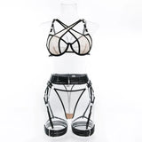 Toucheart Sexy Floral Embroidery Underwear Steel Ring Bra Lace Mesh Sexy Webbing Hollow Waistband Hanging Erotic Lingerie Suit