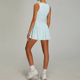 Naked Breathable Sleeveless Tennis Dress for Women O Neck Sleeveless High-intensity Sports Pleated Skirt with Separate Shorts