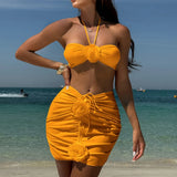 New 3D Flowers With Skirt Brazilian Bikini Women Swimwear Three-pieces Bikini set Female Swimsuit Bather Bathing Suit Swim V5755