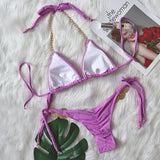 2026 Sexy Bikini Women Swimwear Swimsuit Luxury Rhinestone Metal Chain Halter Purple Triangle Beach Bikinis Set Bathing Suit New