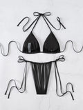 DEKA Brazilian Thong Black PU Bikini Set Triangle Bikinis Bandage Swimsuit Women Two Piece Swimwear Summer Biquini New Beachwear