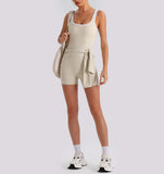 Sexy Sleeveless Backless Scrunch Yoga Jumpsuit Women Color-block U Neck Slim Sports One Piece Suits Tight Fitness Gym Overalls