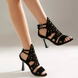 2026 Summer New Women's Black High Heels Made of Suede Leather with Exposed Toes and Thin Heels Suitable for Date Wearing