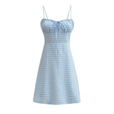 Foridol Spaghetti Strap Tie Up Plaid Dress Women Summer Beach Midi Sundress Strapless Retro Pink Short Vestidos Female Dress