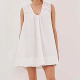 Women Summer Solid Color V Neck Loose Tank Dress Sleeveless Beach Mini Dresses with Pocket