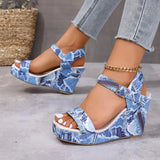 2026 New Women's Wedge Sandals Fashion Floral Printed Canvas Shoes  Casual Sandals