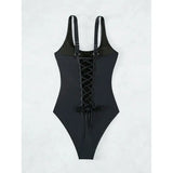 Women s-xxl size swimsuit One Piece black back bandage bikini Swimwear high waist bathing suit beach outfits bodysuit biquini